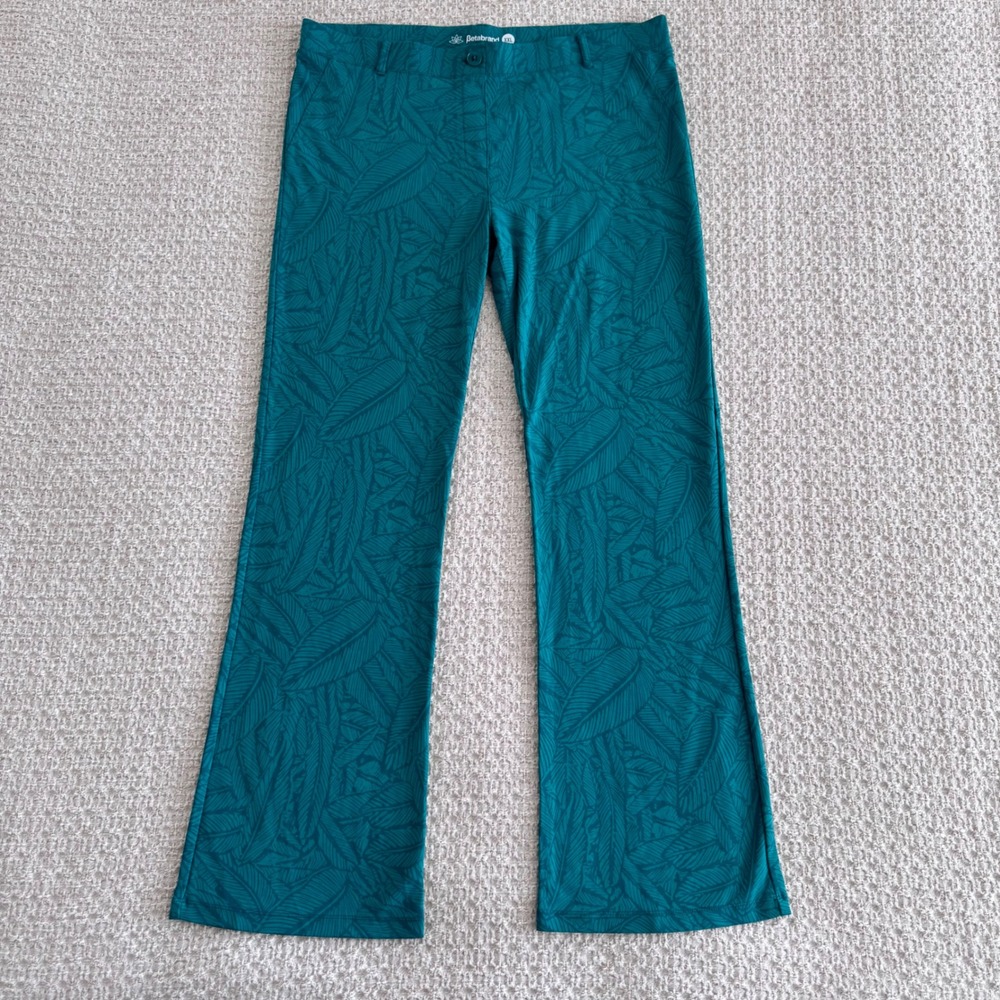 Betabrand Dress Pant Yoga Pants XXL Teal Green Tropical Leaf Print Bootcut